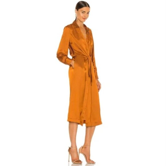 Brochu Walker Madsen Midi Shirt Dress Satin Turmeric Size XS - Picture 3 of 12